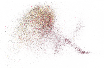 Colorful chalk pieces and powder flying, explosion effect isolated on white, clipping path