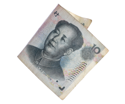 Ten yuan bill fly, Chinese Renminbi money, 10 rmb isolated on white, clipping path