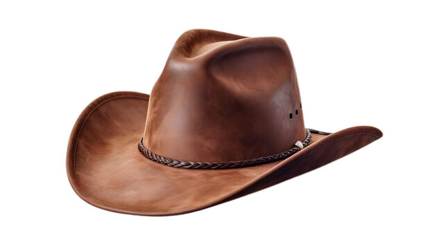 Brown leather cowboy hat for rodeo horse rider isolated transparent