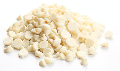 Fototapeta na wymiar White chocolate chips, white background, stock photo
