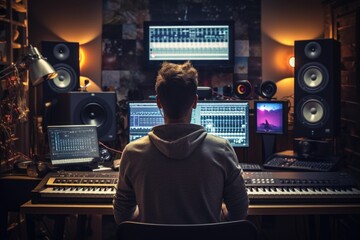 A professional music producer in the studio - obrazy, fototapety, plakaty