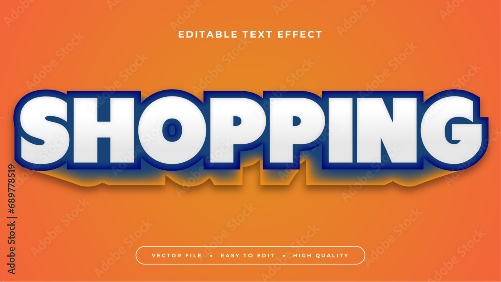 Poster orange blue and white shopping 3d editable text effect - font style