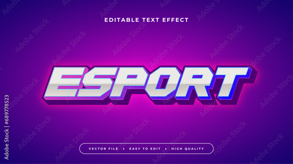 Poster Purple violet and white esport 3d editable text effect - font style
