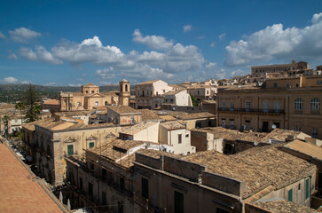 Fototapeta na wymiar View of Noto from top of bell tower of church Chiesa di San Carlo al Corso Sicily, Italy