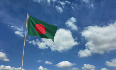 bangladesh flag object icon blue sky white cloud background wallpaper copy space independence...