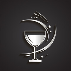 3d silver drink in glass outline logo
