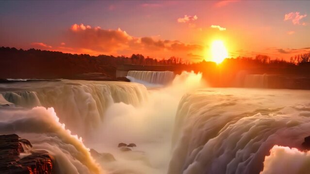 Niagara falls at sunrise in the morning