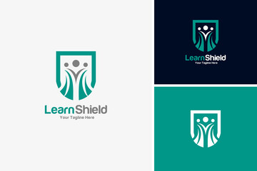 Shield protect education badge icon logo design vector template