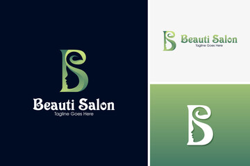 Elegant letter B woman face silhouette logo, beauty salon logo design vector template