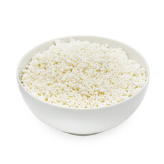 Plate with cottage cheese on a white background, isolate