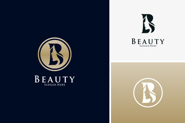 Elegant letter B woman face silhouette logo, beauty salon logo design vector template