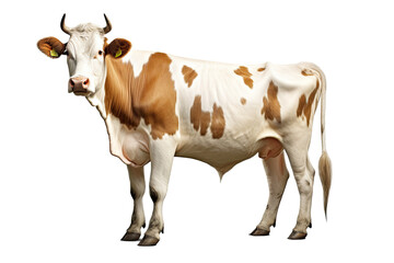Cow or bullock farm portrait looking at camera isolated on clear png background, funny moment, Farmland animals concept.