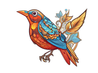 illustration fantastic small bird with leaf