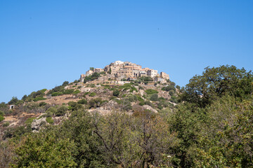 Fototapeta na wymiar View of the mountain village of Sant Antonio in Balagne, Corsica, France