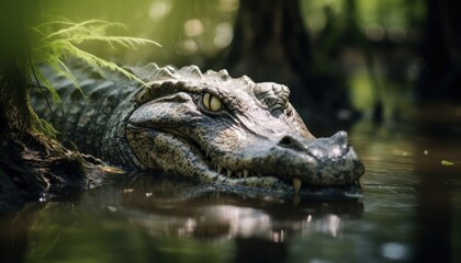 Obraz premium A Majestic Alligator Resting on a Calm Body of Water