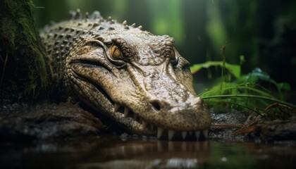 Fototapeta premium A Close-Up of a Crocodile in a Body of Water