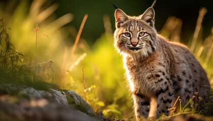 Obraz premium Close-Up of a Bobcat in a Field of Grass