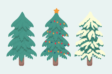 Christmas tree set. Flat vector illustration.
