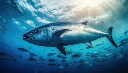 Fototapeta premium A Majestic Bonito Fish Swimming in the Vast Ocean