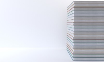 School books on wooden table and background with empty space. Study, education and teaching concept. University and collage literature for sicence and technology research. Back to school.