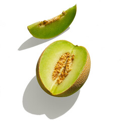 Melon and cantaloupe slice with transparent background and shadow
