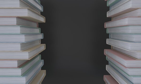School books on wooden table and background with empty space. Study, education and teaching concept. University and collage literature for sicence and technology research. Back to school.