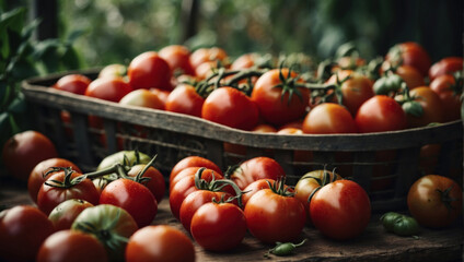 Fresh tomatoes picked from the bush, AI generated