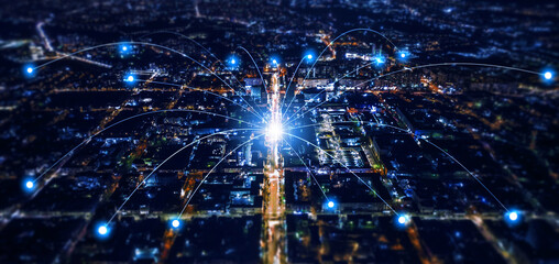 Smart city development concept.Modern big data connection technology is the...