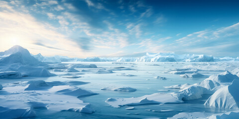 Majestic Arctic Winter Landscape with Glaciers, Frozen Sea, and Blizzards