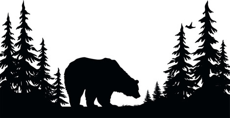 Mountains and bear icon vector. hike, travel illustration sign. wild life symbol AI generated illustration - obrazy, fototapety, plakaty