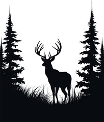 Vector illustration of a silhouette of a deer and trees. AI generated illustration