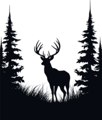 Poster Vector illustration of a silhouette of a deer and trees. AI generated illustration © Or