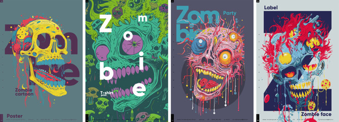 Zombies. Portraits of zombie heads in pop art style. Set of vector illustrations.Typographic poster design and vectorized illustrations on background. - obrazy, fototapety, plakaty