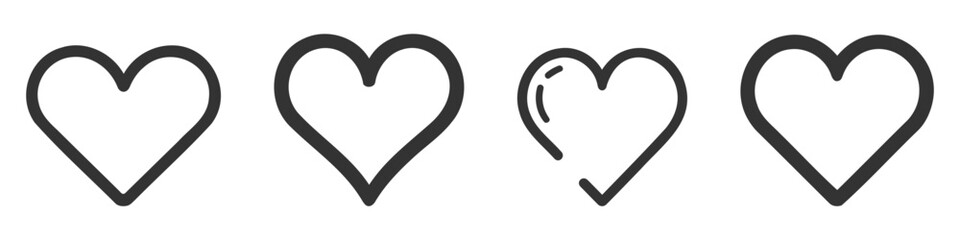 Heart icons, concept of love, linear icons thin grey line. Vector pack, set, collection