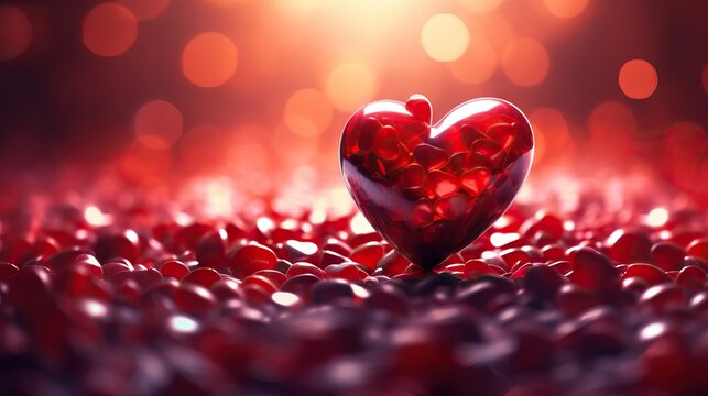 Heart red bokeh background, Valentine day Love concept. AI generated image