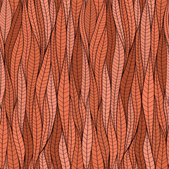 Vector seamless pattern trending color of the year 2024 peach fuzz. Abstract geometry with leaves