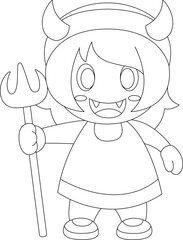 Girl Halloween Devil Trident Vector Graphic Art Illustration