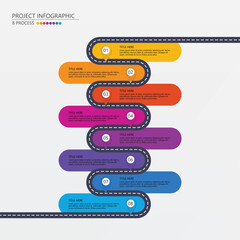 Road way infographic circle of 8 steps and business icons for finance process steps.