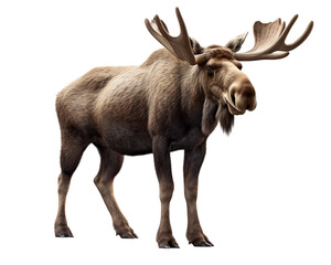 Deer isolated on white. Moose on a white background. Generative artificial intelligence