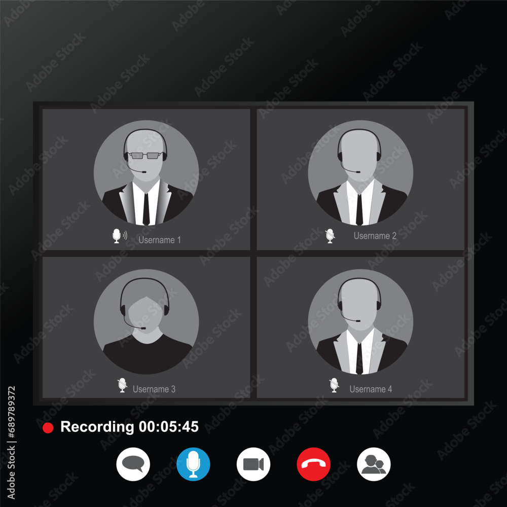 Wall mural video call interface template with user icon. group video call screen template. online meeting scree