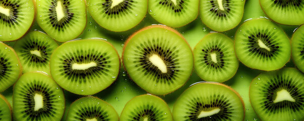 Juicy ripe kiwi as a background. Beautiful fruit background. Top view. - obrazy, fototapety, plakaty