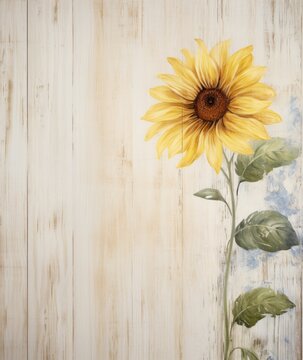 decoupage sunflower on white boards. a place for the text. copy space