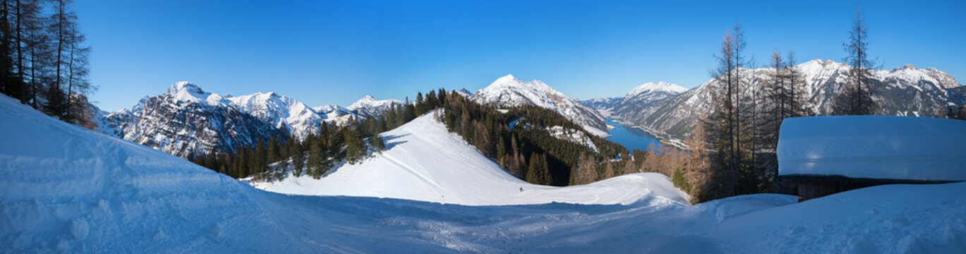 Karwendelbahn ski area on the Zwolferkopf, Pertisau Lake Achensee. alpine landscape tyrol