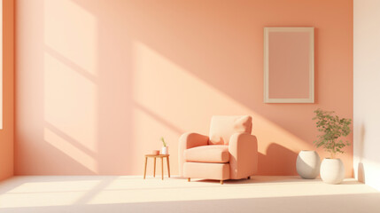 Peach Fuzz tones bring calm to a minimalist interior - obrazy, fototapety, plakaty