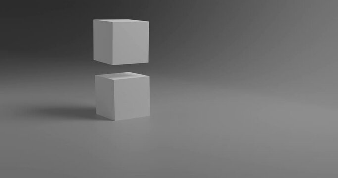 Abstract 3D animation of cube rotate and jump over another cube, motion game of geometric objects , concept business competition and growth