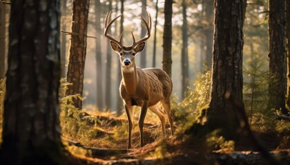 Fototapeta premium A Majestic Deer Amidst a Serene Forest