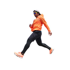 Fototapeta na wymiar Men in sports clothes running and jumping on transparent background PNG