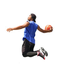 Asian basketball player jumping on PNG transparent background