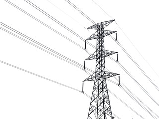 High voltage electric pole on transparent background PNG - obrazy, fototapety, plakaty