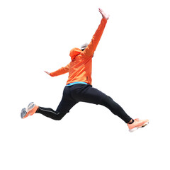 Men in sports clothes running and jumping on transparent background PNG
